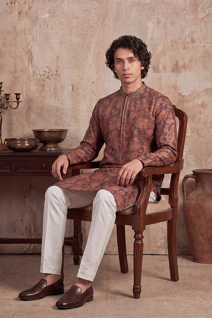 Grey Modal Floral Printed Calf Length Straight Regular Kurta With Trouser MKSET1980