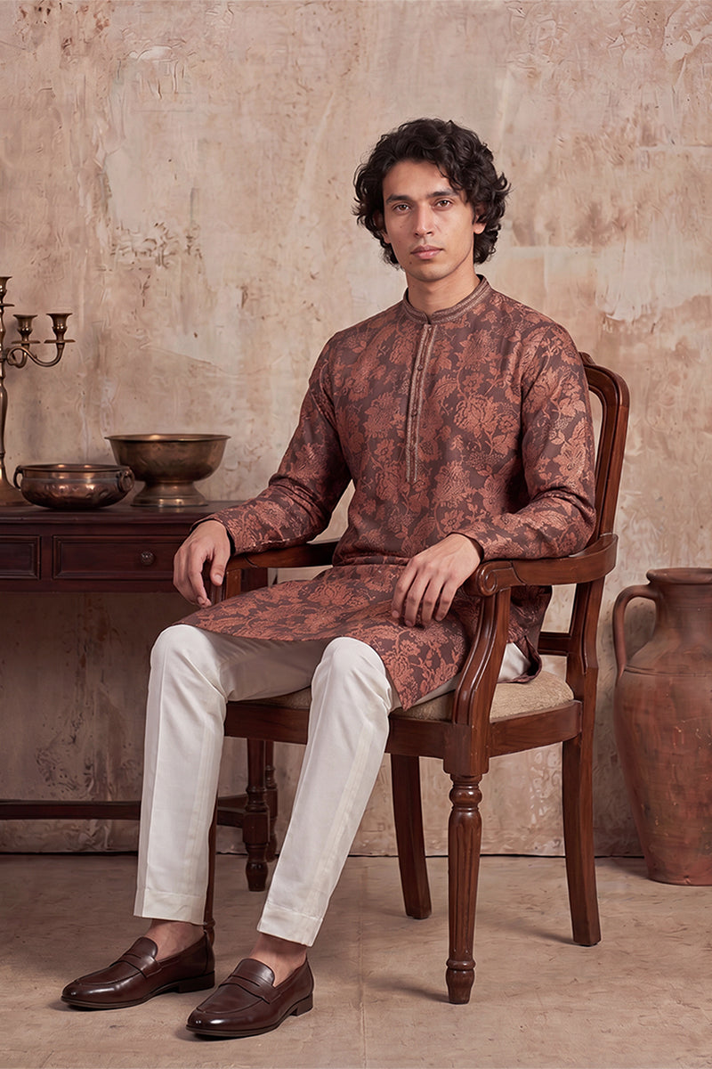 Grey Modal Floral Printed Calf Length Straight Regular Kurta MKU1980