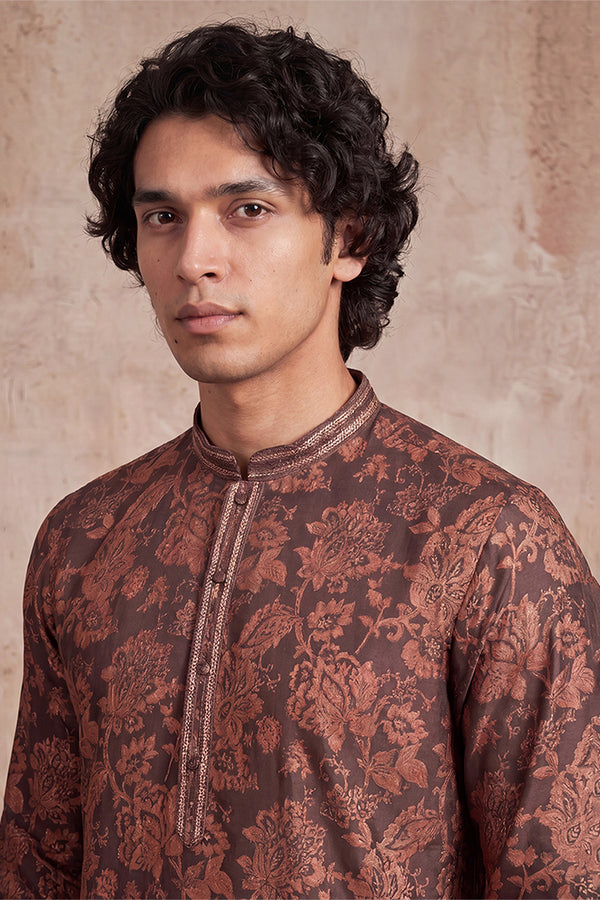 Grey Modal Floral Printed Calf Length Straight Regular Kurta MKU1980