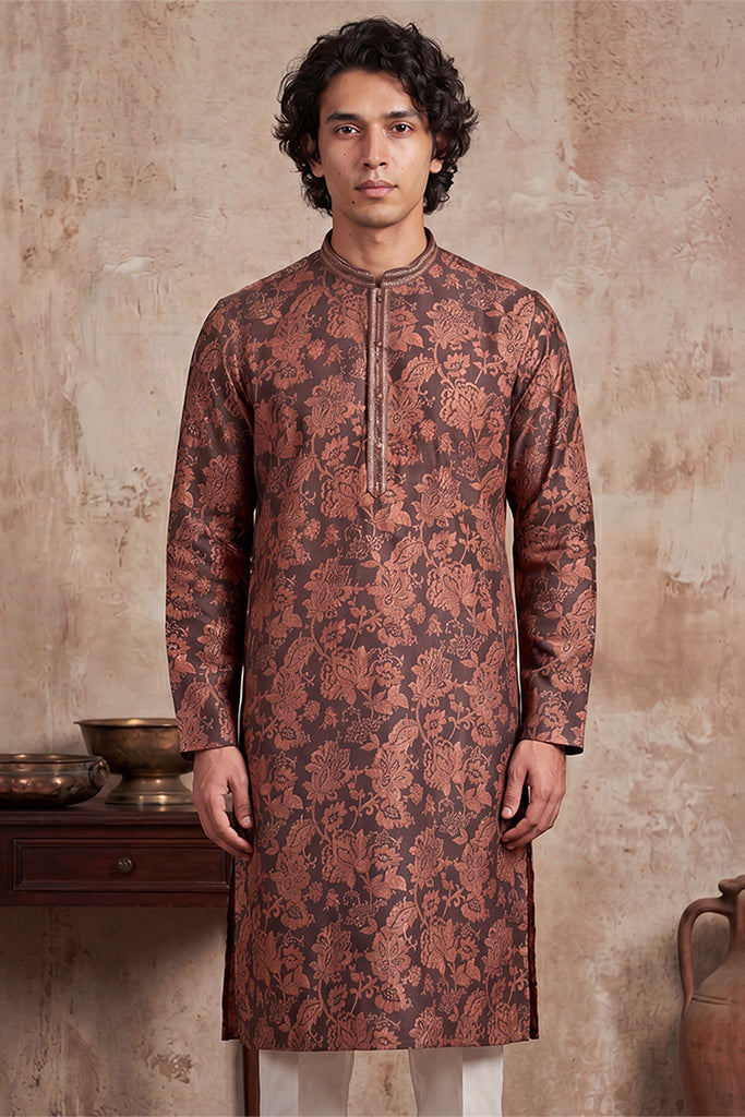 Grey Modal Floral Printed Calf Length Straight Regular Kurta MKU1980
