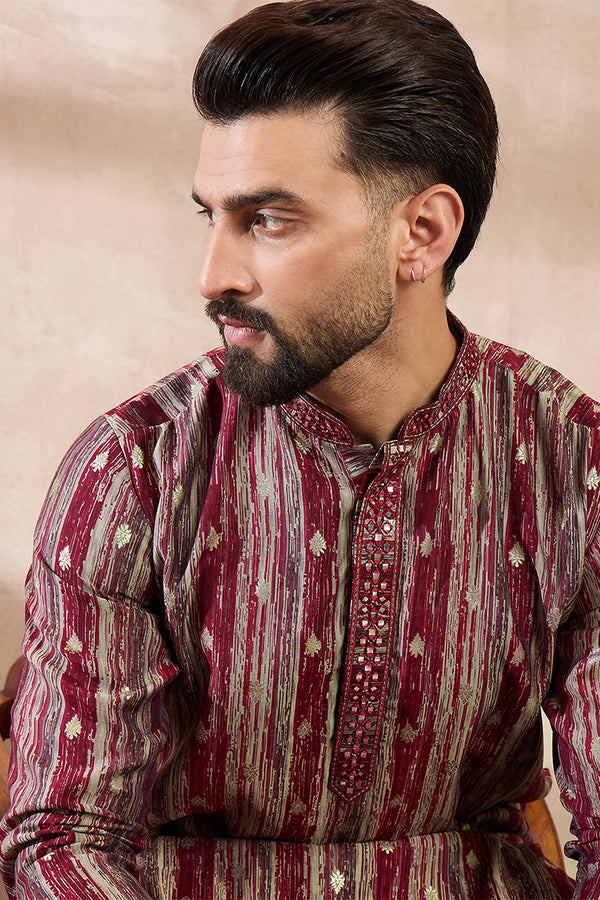 Maroon Silk Blend Abstract Printed Straight Kurta MKU2006
