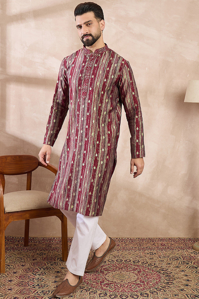 Maroon Silk Blend Abstract Printed Straight Kurta MKU2006