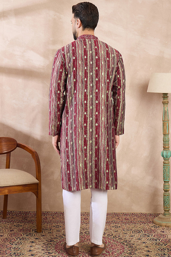 Maroon Silk Blend Abstract Printed Straight Kurta MKU2006