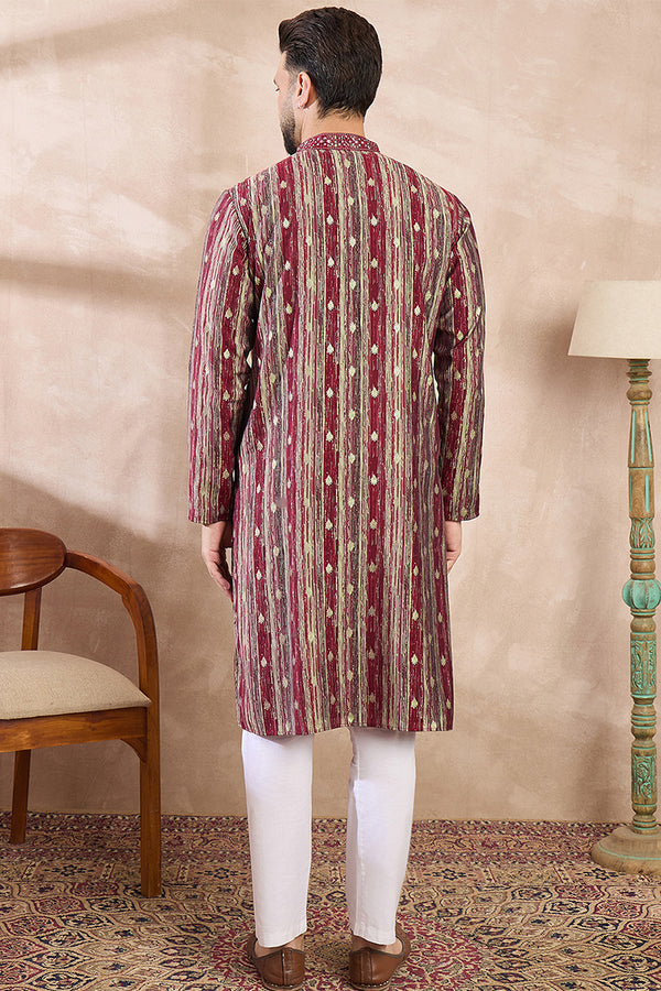 Maroon Silk Blend Abstract Printed Straight Kurta MKU2006