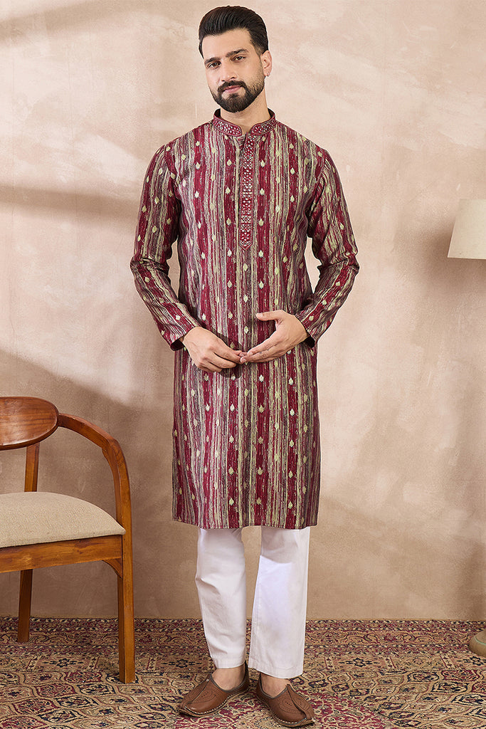 Maroon Silk Blend Abstract Printed Straight Kurta MKU2006