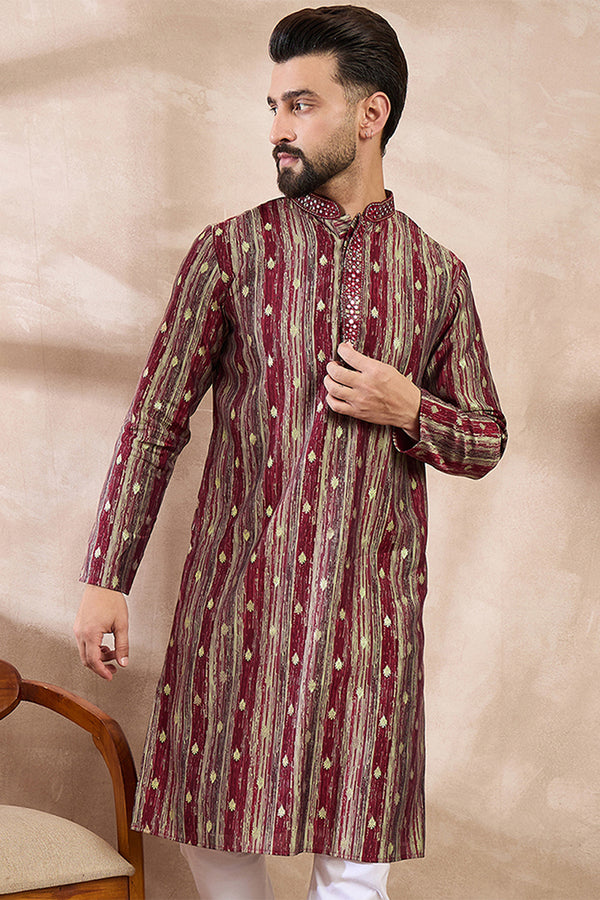 Maroon Silk Blend Abstract Printed Straight Kurta MKU2006