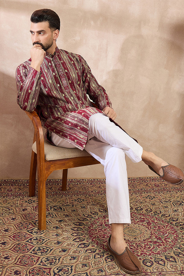 Maroon Silk Blend Abstract Printed Straight Kurta MKU2006