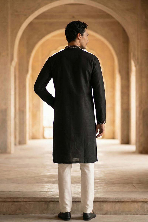 Black Silk Blend Embroidered Straight Kurta MKU2072