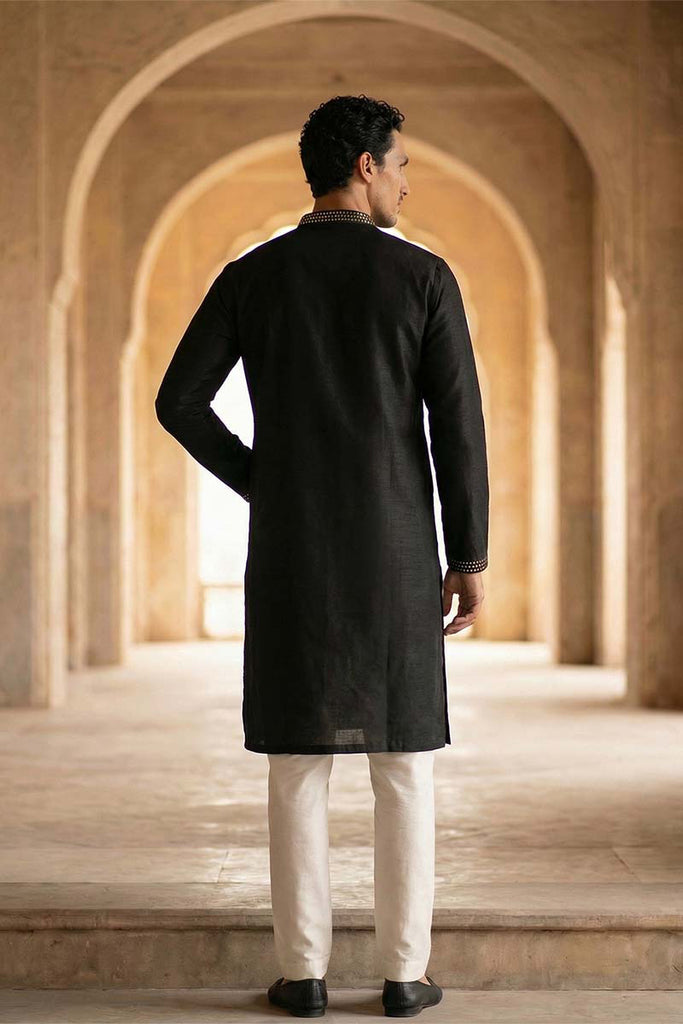 Black Silk Blend Embroidered Straight Kurta Sets MKSET2072