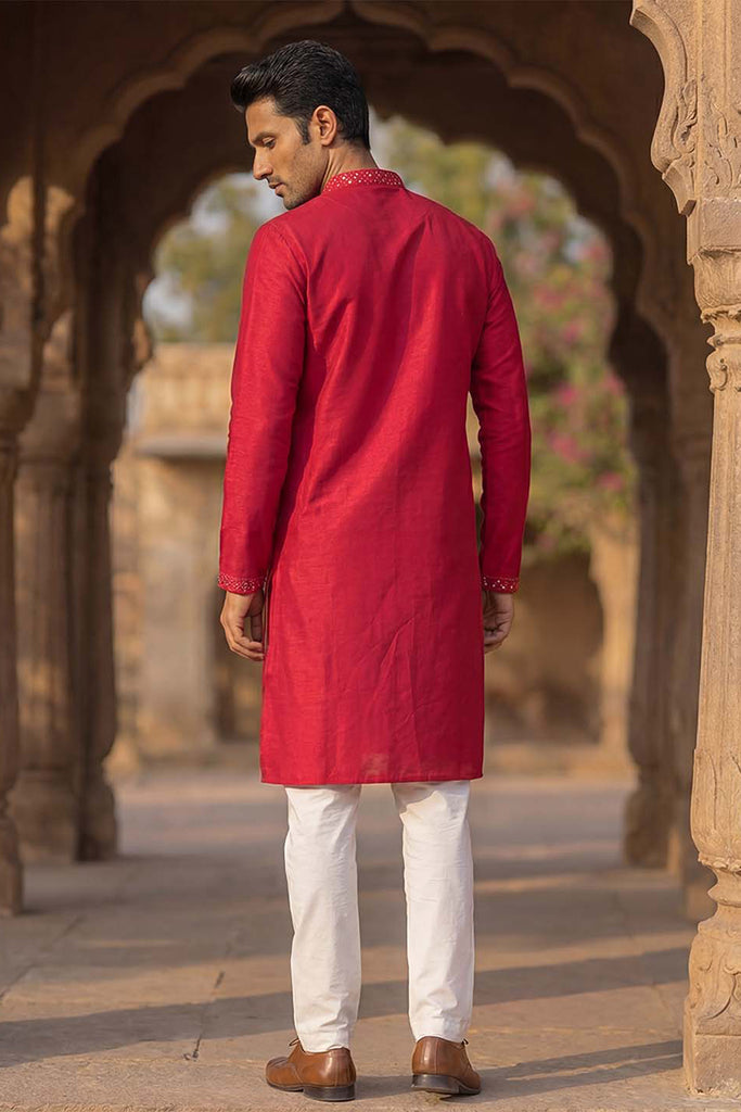 Pink Silk Blend Solid Embroidered Kurta MKU2076