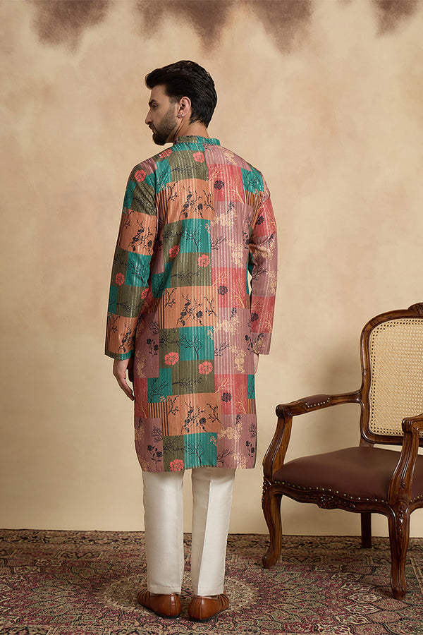Multi Silk Blend Printed Straight Kurta MKU2077
