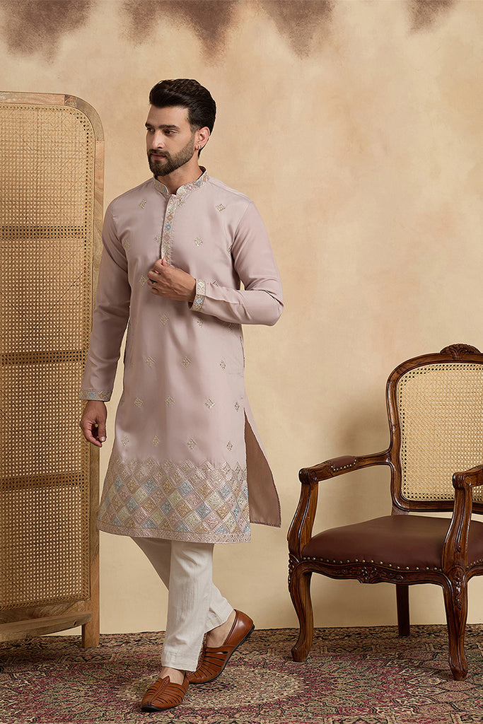Lavender Silk Blend Embroidered Straight Kurta MKU2094