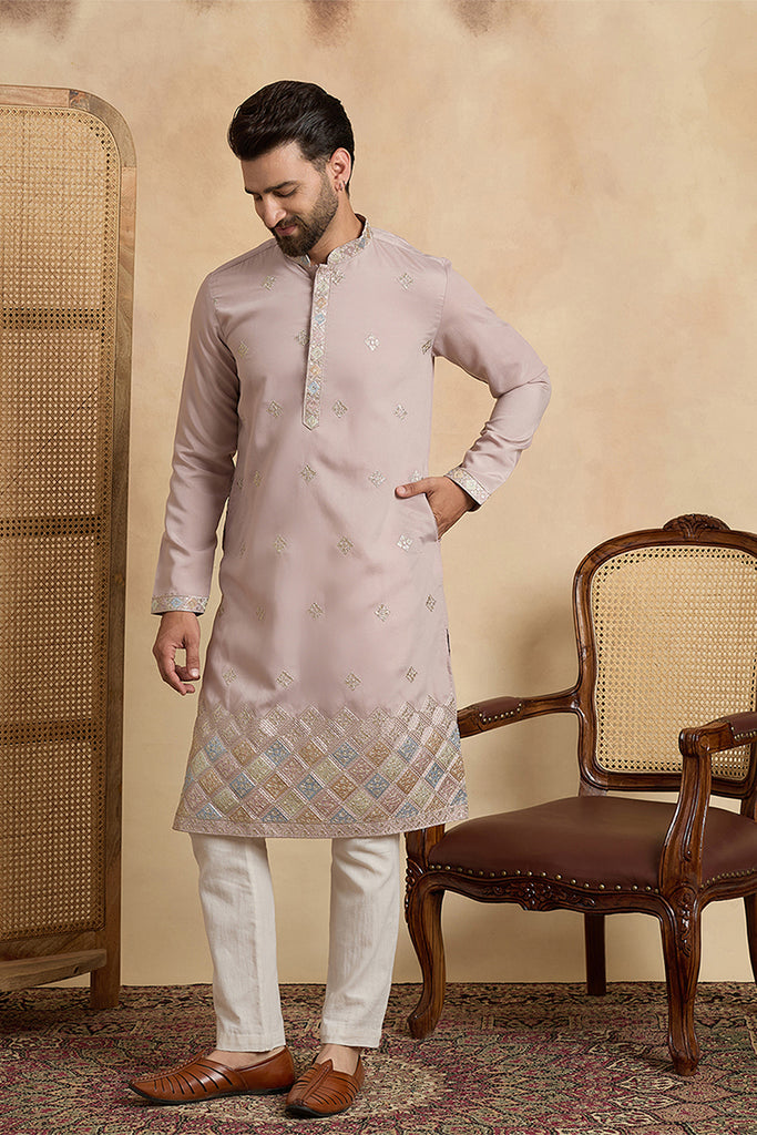 Lavender Silk Blend Embroidered Straight Kurta MKU2094