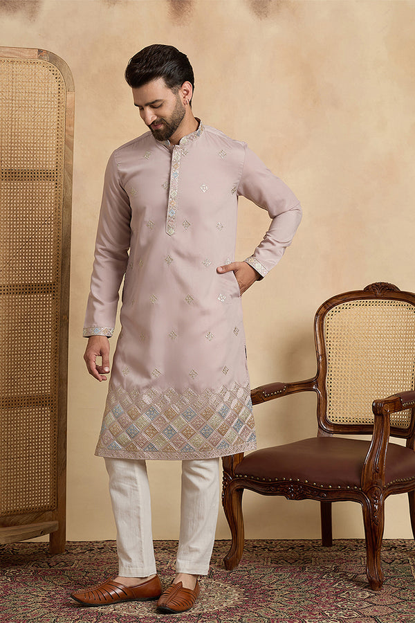 Lavender Silk Blend Embroidered Straight Kurta MKU2094