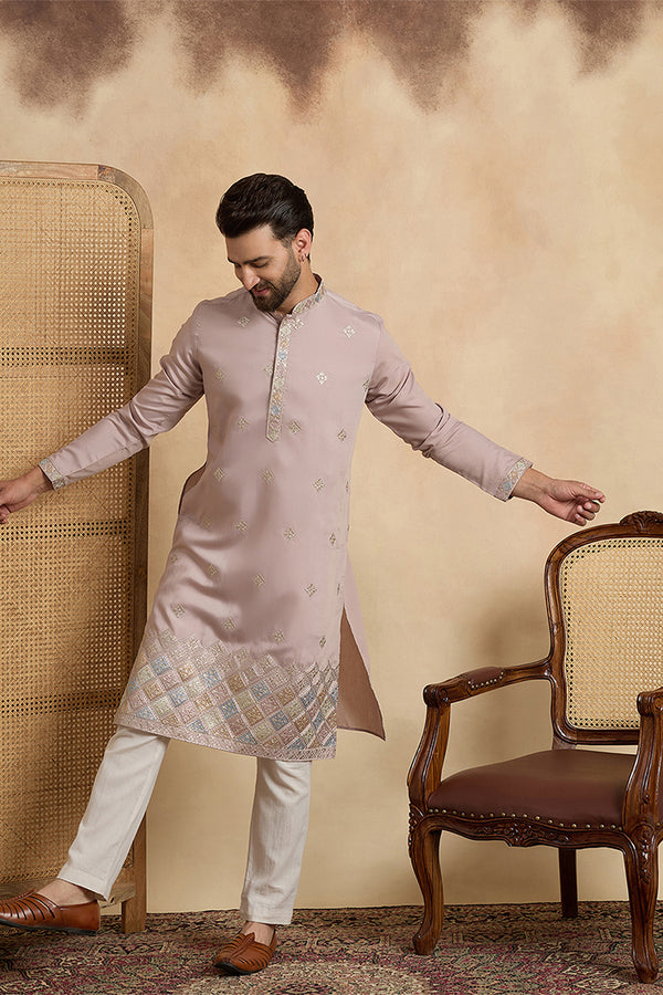 Lavender Silk Blend Embroidered Straight Kurta MKU2094