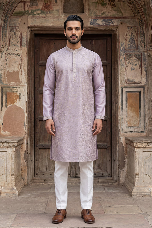 Lavender Silk Blend Embroidered Straight Kurta MKU2103