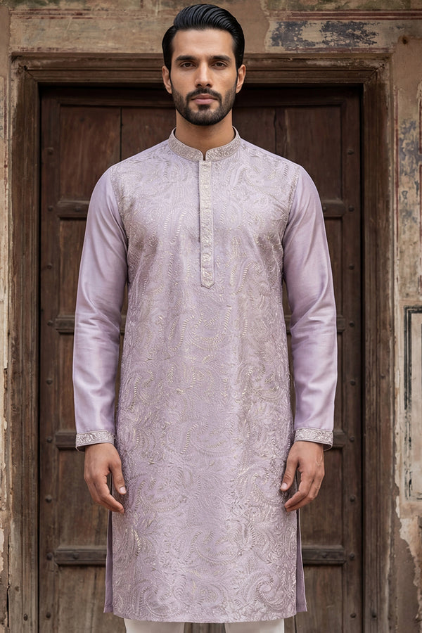 Lavender Silk Blend Embroidered Straight Kurta MKU2103