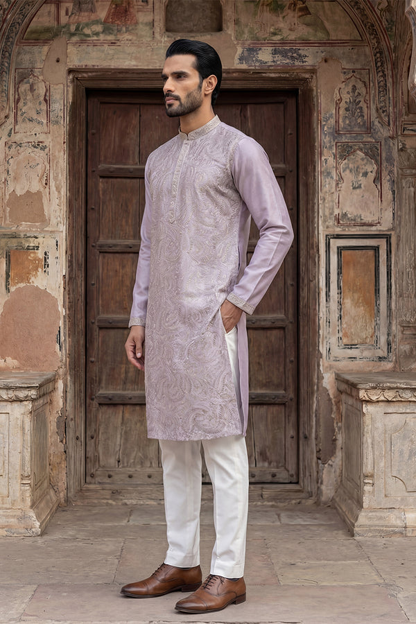 Lavender Silk Blend Embroidered Straight Kurta MKU2103