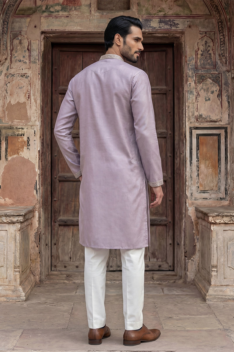 Lavender Silk Blend Embroidered Straight Kurta Sets MKSET2103