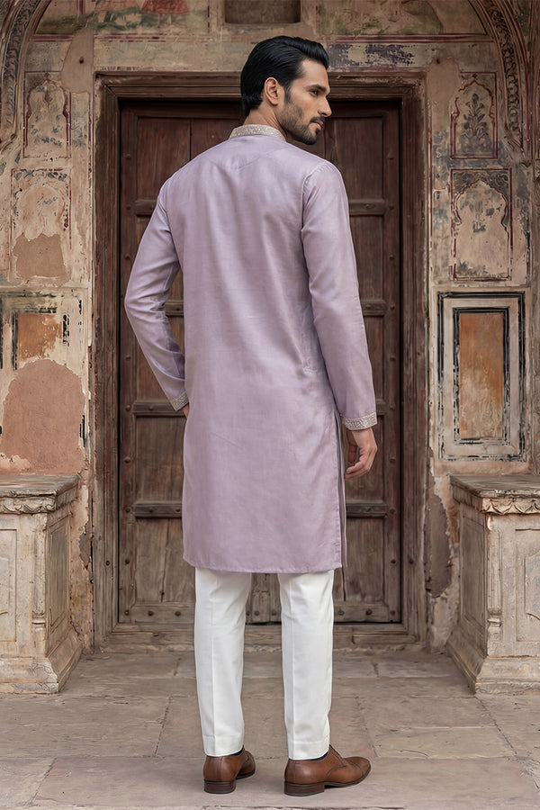 Lavender Silk Blend Embroidered Straight Kurta MKU2103