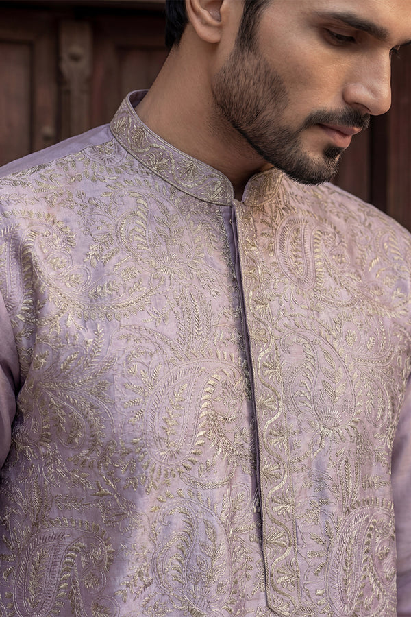 Lavender Silk Blend Embroidered Straight Kurta Sets MKSET2103