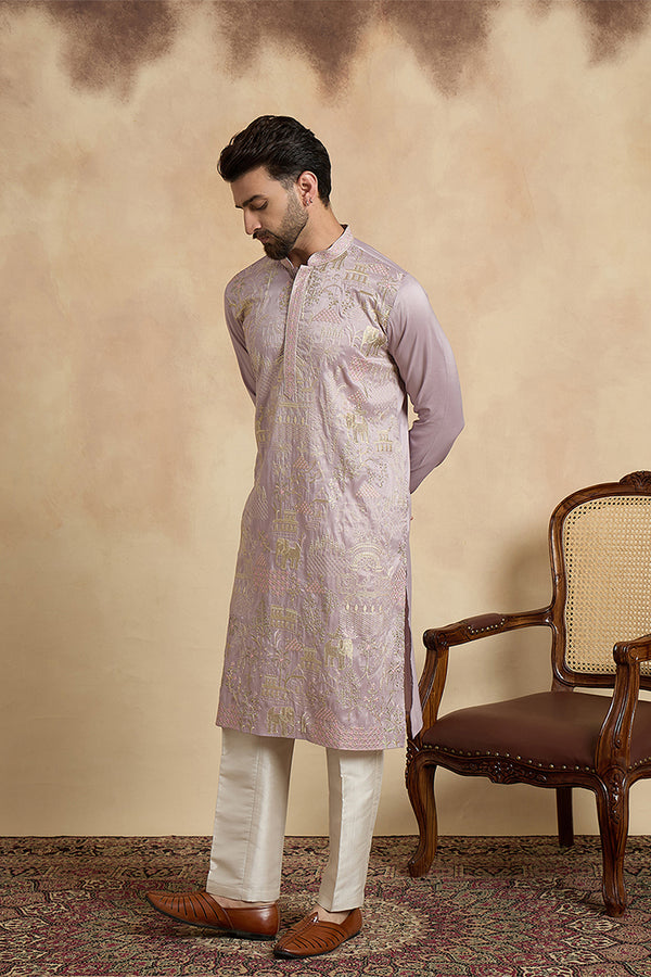 Lavender Silk Blend Embroidered Straight Kurta MKU2106