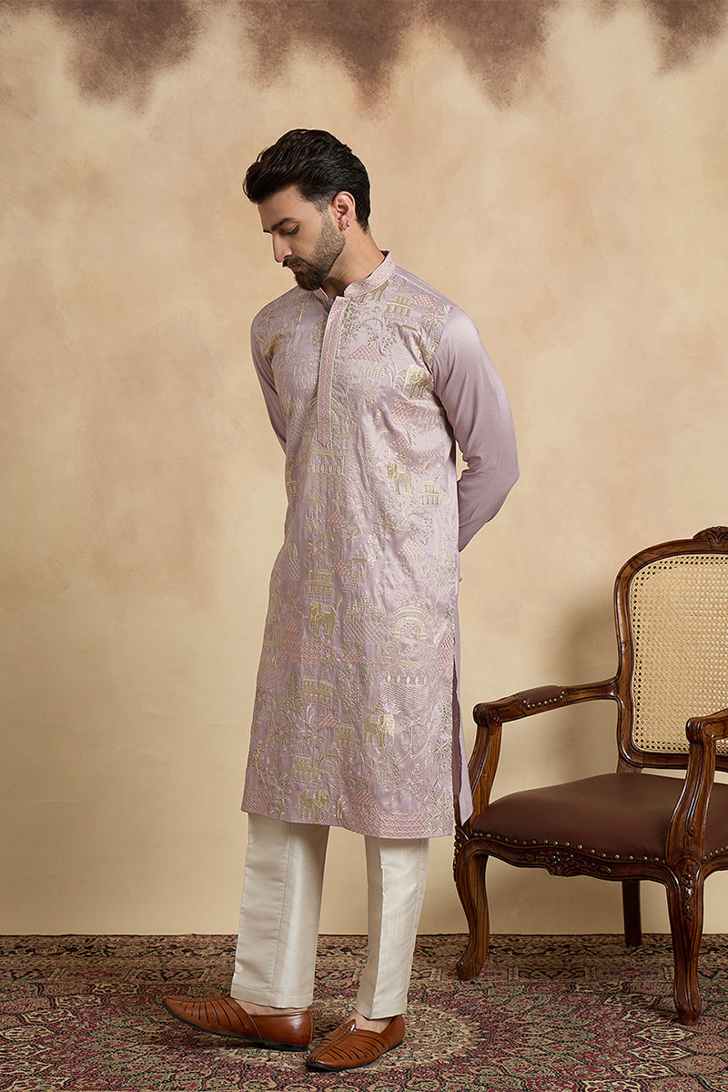 Lavender Silk Blend Embroidered Straight Kurta MKU2106