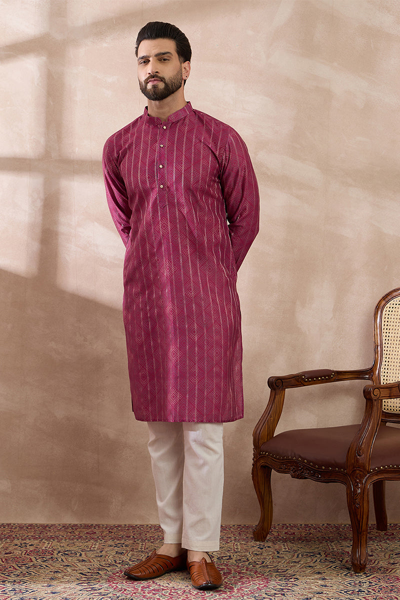 Pink Silk Blend Printed Mandarin Collar Straight Kurta MKU2114