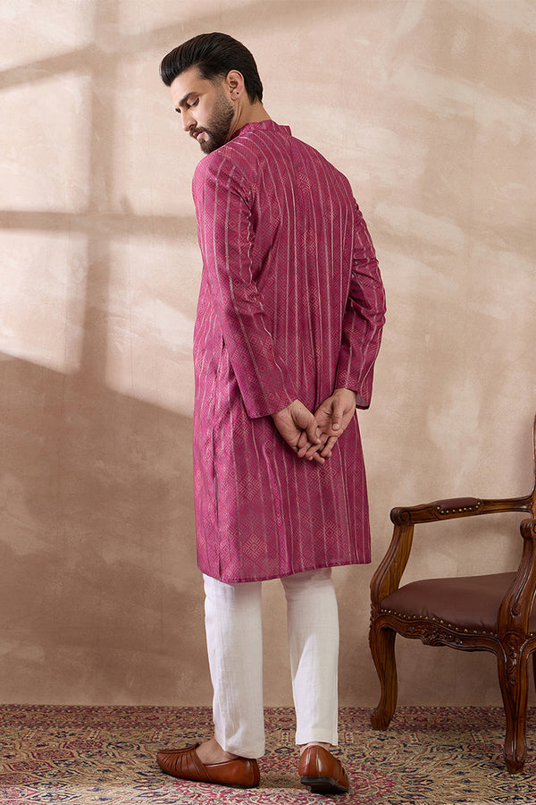 Pink Silk Blend Printed Mandarin Collar Straight Kurta MKU2114