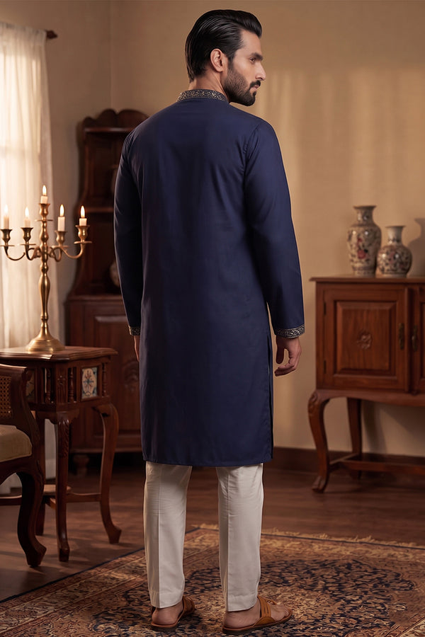 Blue Silk Blend Embroidered Straight Kurta Sets MKSET2122