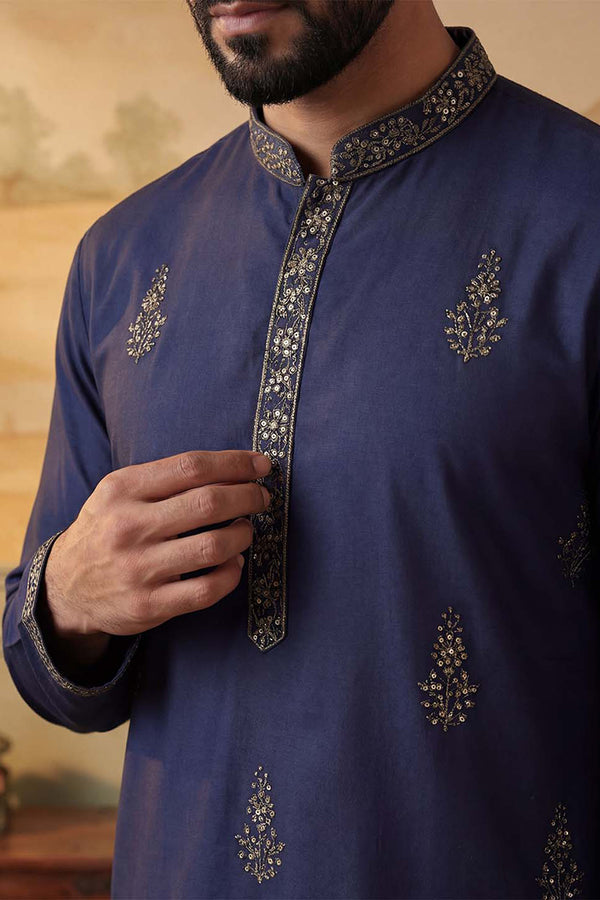 Blue Silk Blend Embroidered Straight Kurta MKU2122