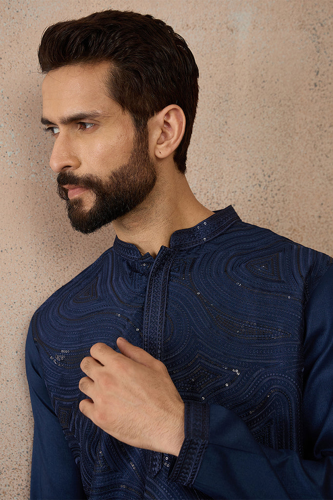Blue Silk Blend Embroidered Straight Kurta MKU2124