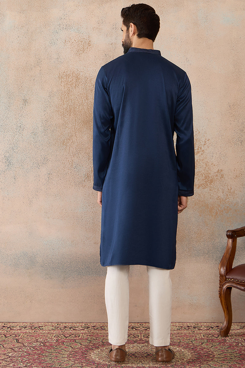 Blue Silk Blend Embroidered Straight Kurta MKU2124