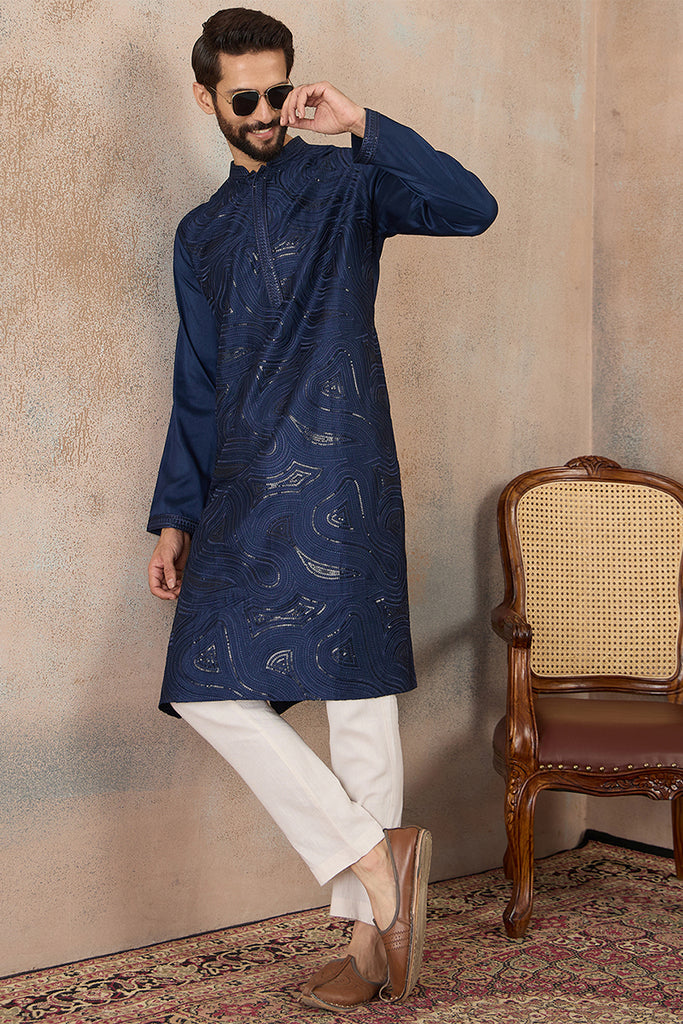 Blue Silk Blend Embroidered Straight Kurta MKU2124