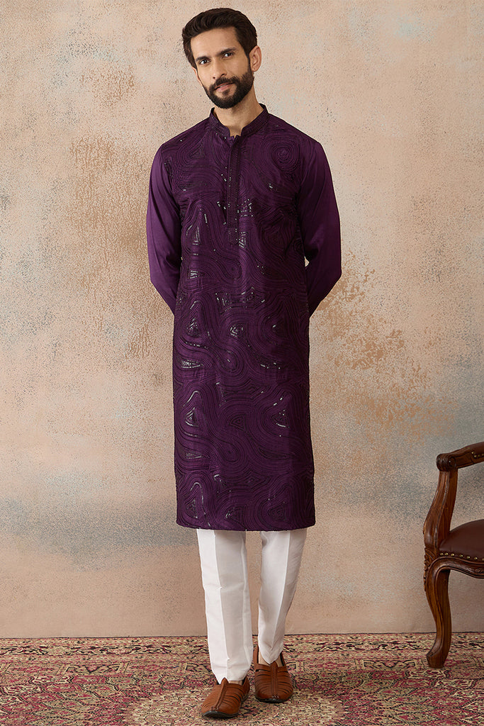 Purple Silk Blend Embroidered Straight Kurta MKU2125