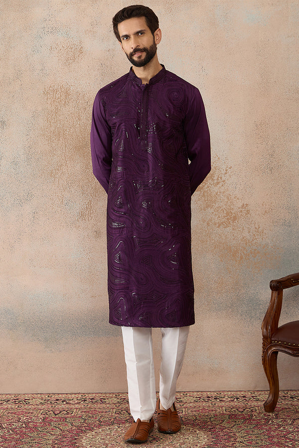 Purple Silk Blend Embroidered Straight Kurta MKU2125