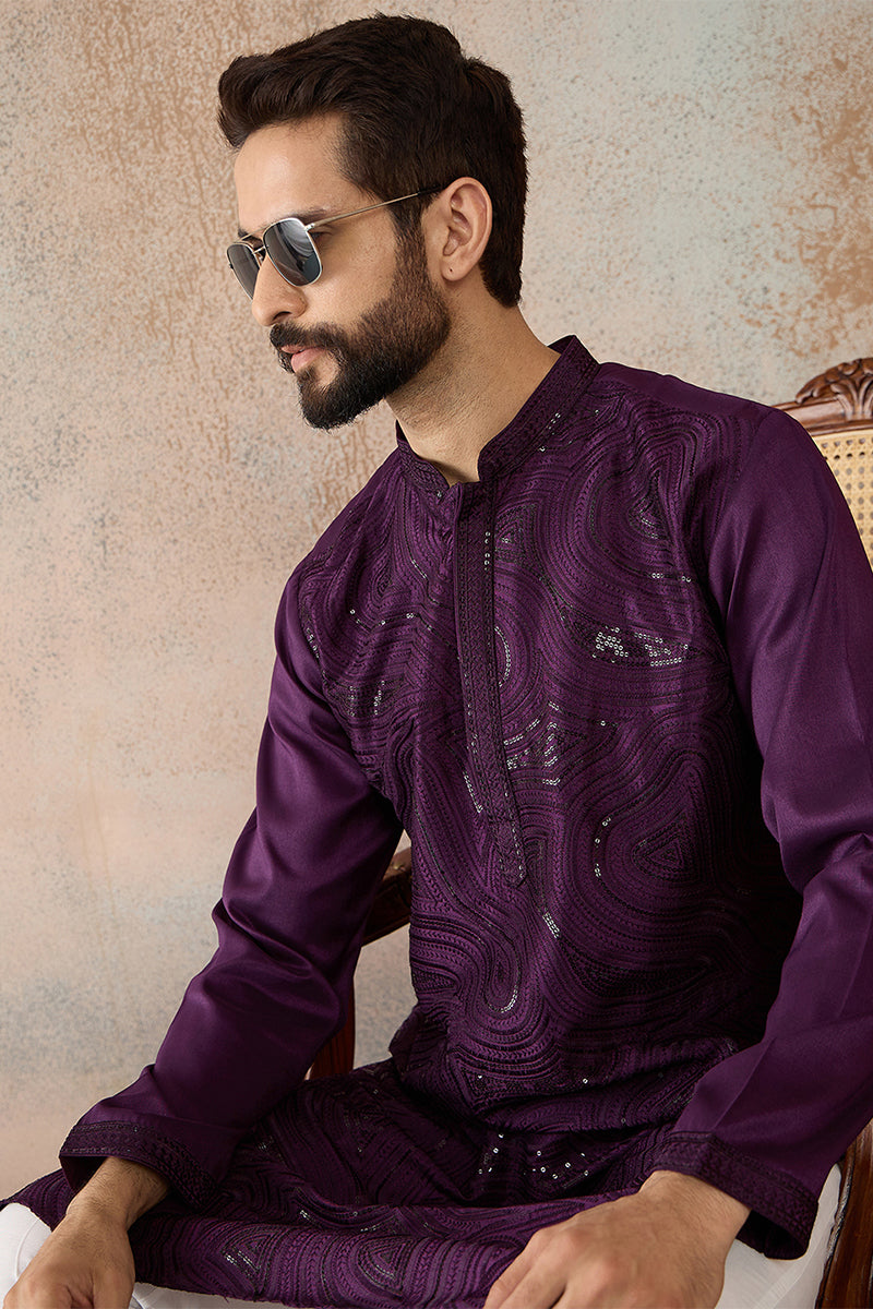 Purple Silk Blend Embroidered Straight Kurta MKU2125