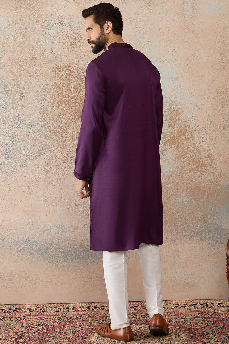 Purple Silk Blend Embroidered Straight Kurta MKU2125