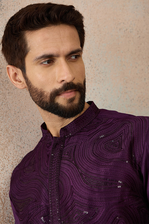 Purple Silk Blend Embroidered Straight Kurta MKU2125
