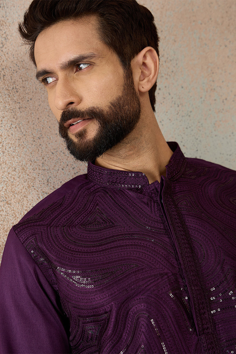 Purple Silk Blend Embroidered Straight Kurta MKU2125