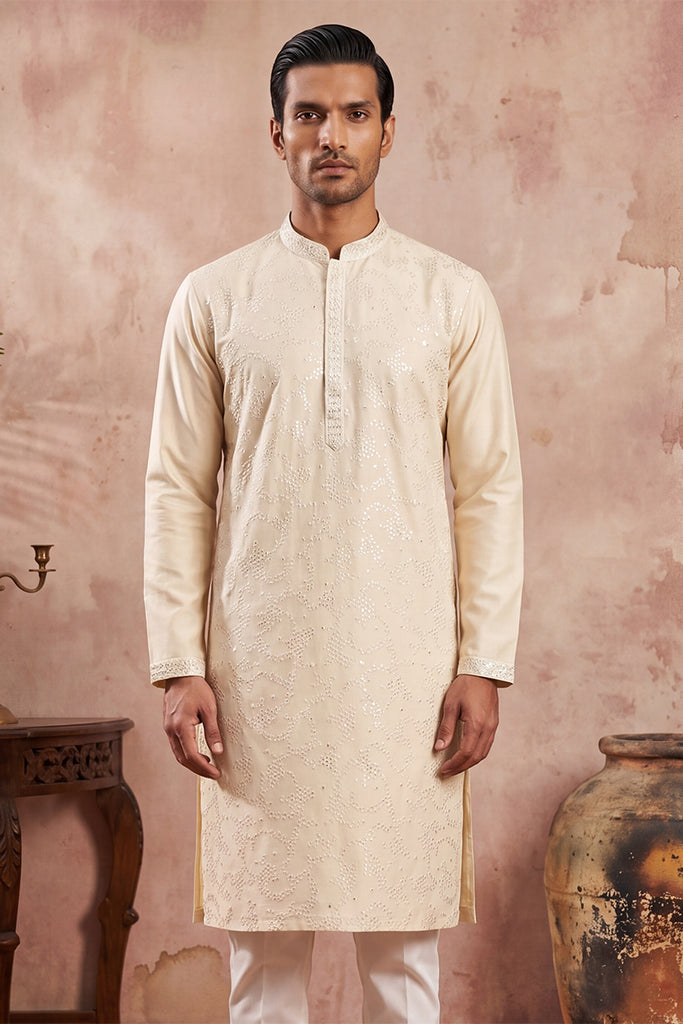 Off White Silk Blend Embroidered Straight Kurta Sets MKSET2129