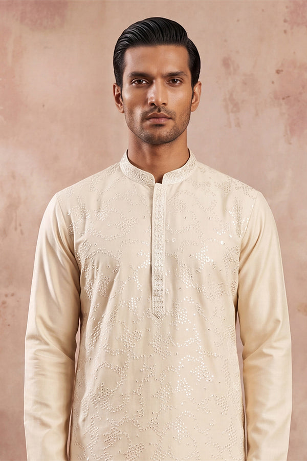 Off White Silk Blend Embroidered Straight Kurta MKU2129
