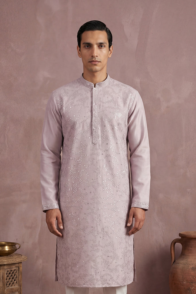 Lavender Silk Blend Embroidered Straight Kurta MKU2135