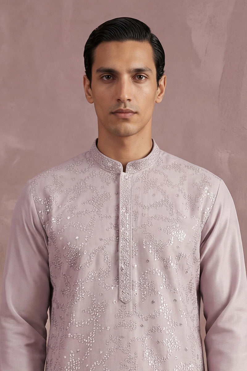 Lavender Silk Blend Embroidered Straight Kurta MKU2135