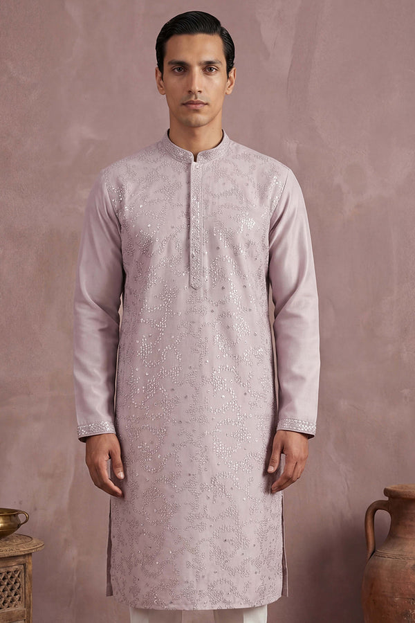 Lavender Silk Blend Embroidered Straight Kurta MKU2135