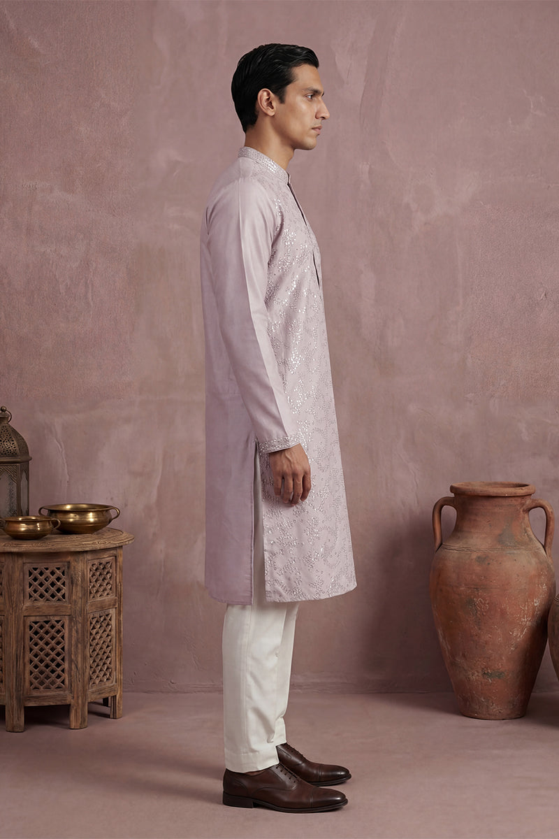 Lavender Silk Blend Embroidered Straight Kurta Sets MKSET2135
