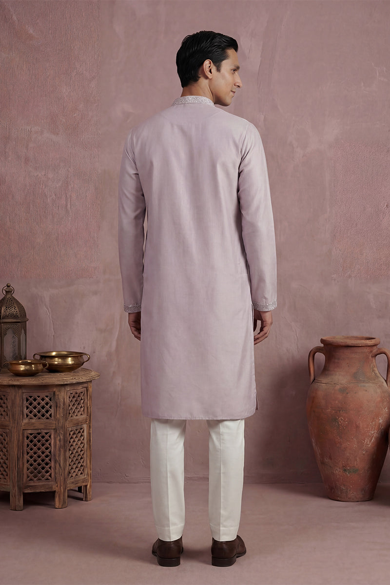 Lavender Silk Blend Embroidered Straight Kurta MKU2135