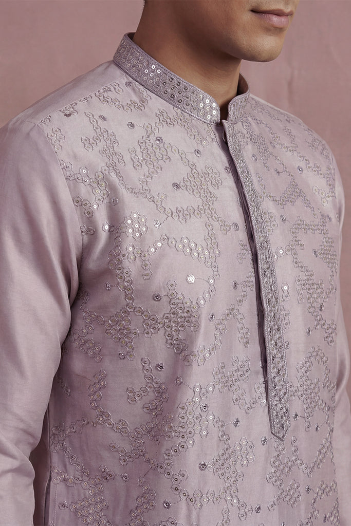 Lavender Silk Blend Embroidered Straight Kurta MKU2135