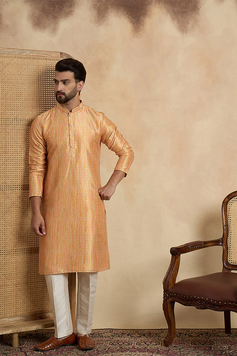 Yellow Silk Blend Printed Straight Kurta With Trousers MKSET2170