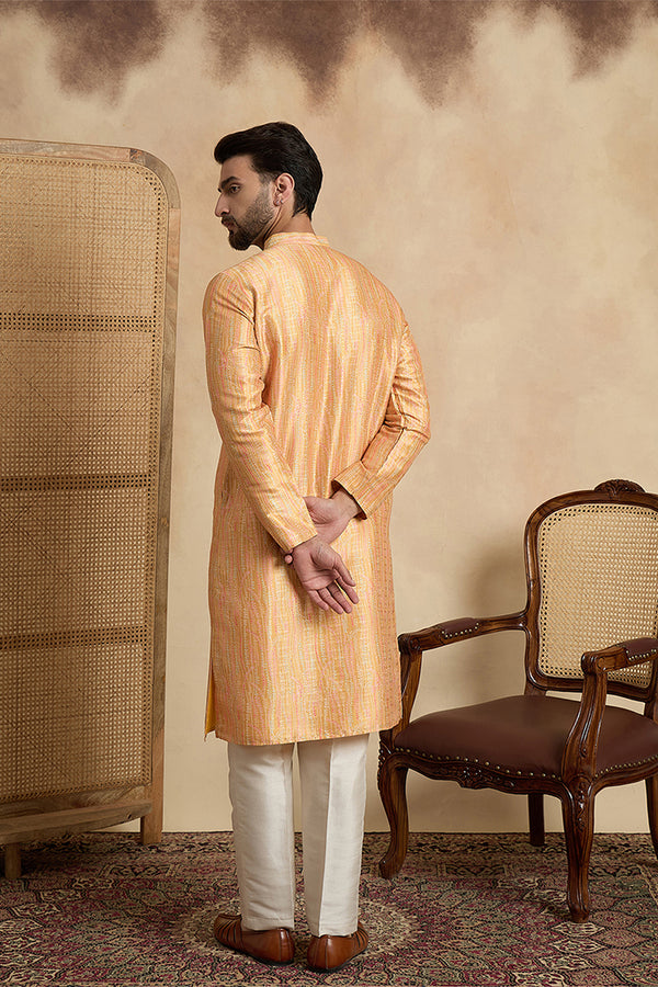 Yellow Silk Blend Printed Straight Kurta With Trousers MKSET2170